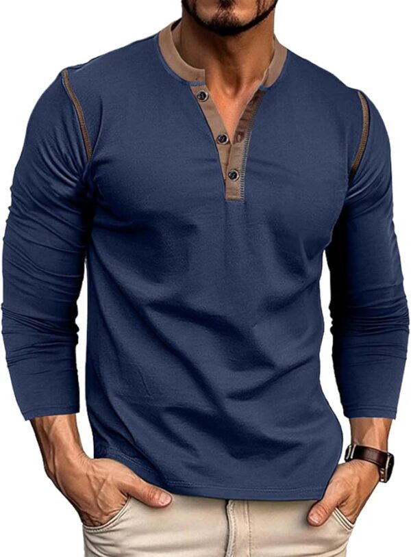 Men's Long Sleeve Henley Shirts Casual Cotton T-Shirt